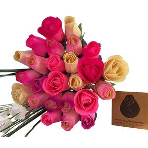 2 Dozen Deluxe Pink Blossoms Flower Bouquet. The Original Wooden Rose.